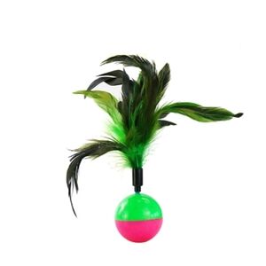Interactive Green and Pink Cat Toy with Feathers